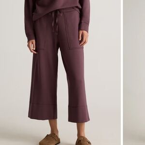 Quince Women's SuperSoft Fleece Cropped Wide Leg Pants Dried Fig Size Large